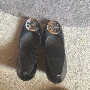 Tory Burch Black Flats with Gold Logo